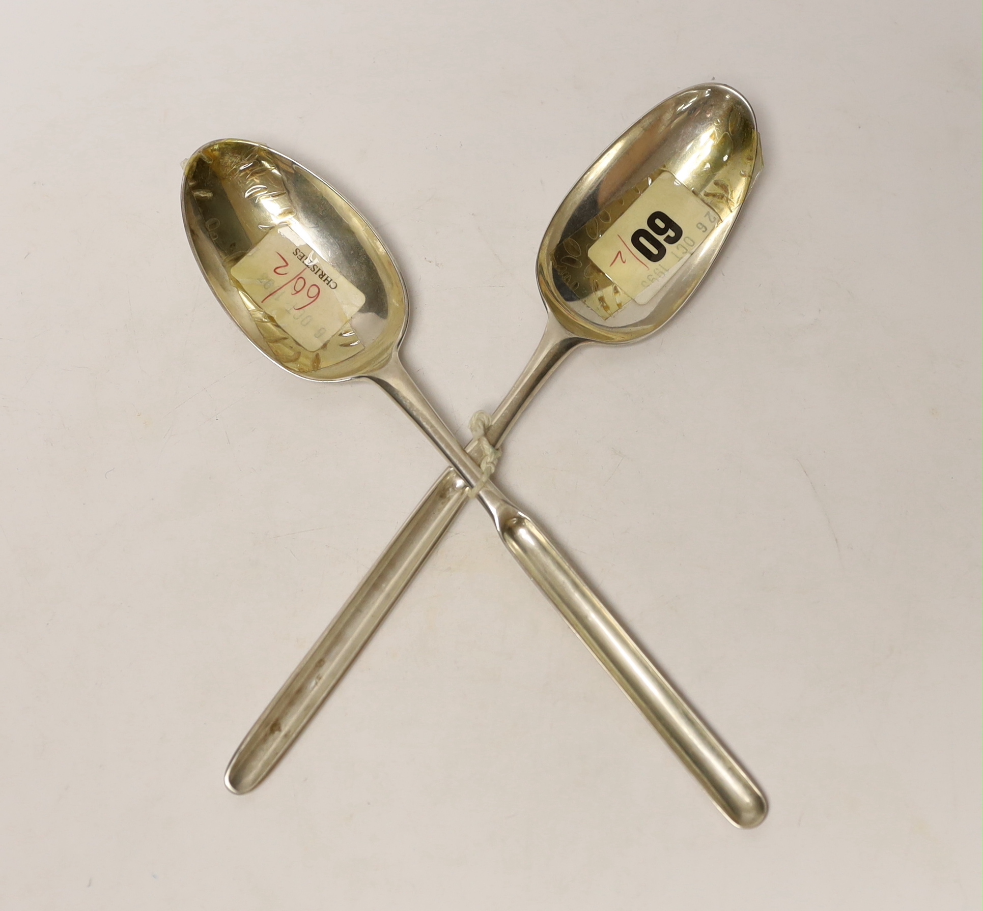 Two 18th century silver combination marrow scoop spoons, London, 1766 and Samuel Roby, London, circa 1745, 22.6cm, 130 grams.